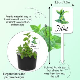 GardenMate 12-Piece Acrylic Herb Garden Markers – Weatherproof Plant Labels for Basil, Mint, Rosemary & More – Indoor & Outdoor Plant Stakes (6.8 x 10.2 cm)