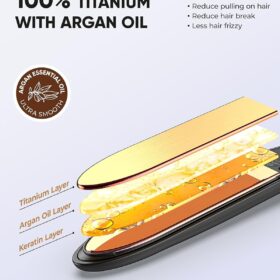 VANESSA PRO 1 Inch 100% Pure Titanium Flat Iron - Advanced Hair Straightener with Argan Oil Infused Plates for Silky, Shiny Results & Frizz Control
