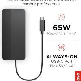 Lenovo USB-C Travel Dock: 4K Dual Display Hub with 100W Power Adapter, 7-in-1 Portable Connectivity