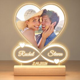 Personalized Acrylic Photo Frame with LED Night Light – Custom Picture Plaque for Romantic Gifts, Anniversary, Birthday, Valentine’s Day & Home Décor