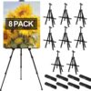 AROIC 8-Pack Artist Easels - Adjustable Aluminum Display Stand for Tabletop & Floor, Portable Tripod with Spring Clips & Storage Bags (Black)