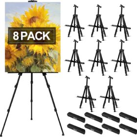 AROIC 8-Pack Artist Easels - Adjustable Aluminum Display Stand for Tabletop & Floor, Portable Tripod with Spring Clips & Storage Bags (Black)