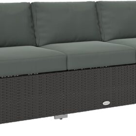 Outsunny 3-Person Outdoor Patio Sofa – Dark Gray PE Wicker Couch with 24.5" Deep Seats, Wide Armrests, and 4" Cushions