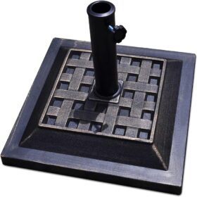 Giantex 30 lb Heavy Duty Square Patio Umbrella Base - Cast Iron Outdoor Umbrella Stand with Adjustable Tube Holder for Deck, Garden, and Porch