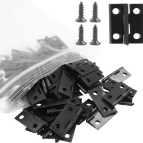 Murtenze 50Pcs Black Mini Hinges with 200 Screws – 18x15mm Small Metal Hinges for DIY Jewelry Boxes, Dollhouses, and Wooden Crafts