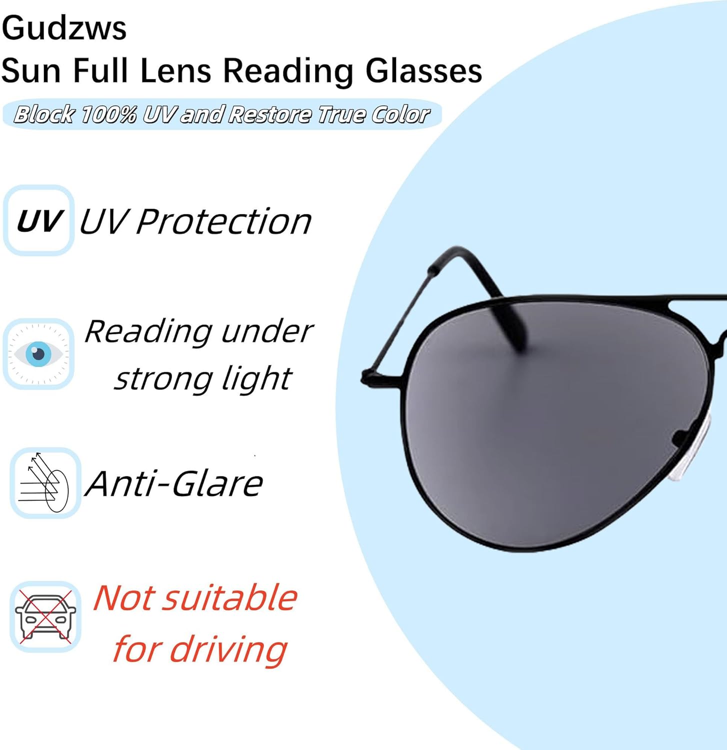 Unisex Aviator Full Lens Reading Sunglasses – Stainless Steel UV Protection with Power Lenses for Outdoor Reading