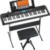 JIKADA 61-Key Electronic Keyboard Piano Set with LCD Screen, Stand, Stool, Headphones & Microphone - Complete Portable Music Kit
