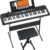 JIKADA 61-Key Electronic Keyboard Piano Set with LCD Screen, Stand, Stool, Headphones & Microphone - Complete Portable Music Kit