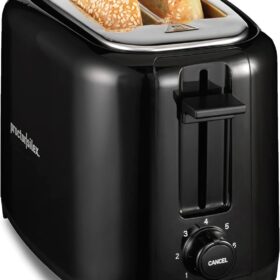 Proctor Silex 2-Slice Toaster | Extra Wide Slots, Auto Shut-Off, Cool-Touch Exterior, and Drop-Down Crumb Tray – Perfect for Bagels (Black, 22305)