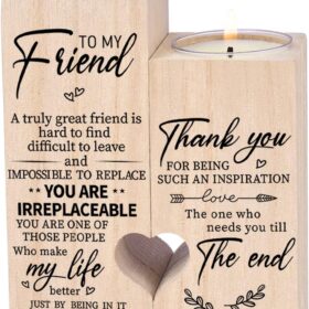 Personalized Wooden Candle Holder for Best Friend - Double-Sided Engraved Gift for Unbiological Sister, Birthday, Friendship & Christmas Present with Scented Candles