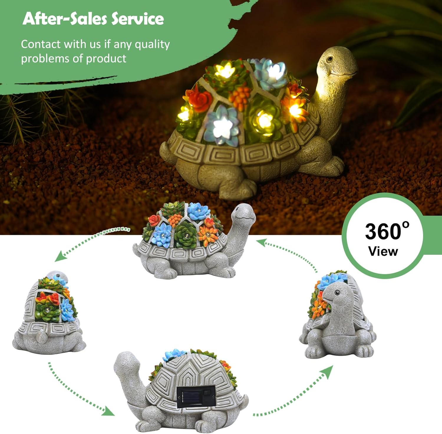 Nacome Solar Garden Turtle Statue with Succulent & LED Lights – Eco-Friendly Outdoor Patio Decor & Gift