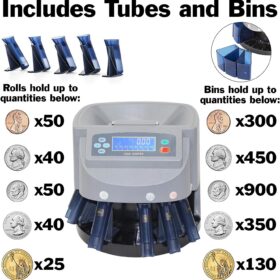 High-Speed Electronic USD Coin Sorter and Counter with LCD Display – 270 Coins/Min, Batch Counting, and Wrapper Tubes Included by EX ELECTRONIX EXPRESS