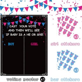 MISS FANTASY Gender Reveal Party Supplies - 54-Piece Voting Game Set with Large Boy or Girl Prediction Poster & Stickers - Baby Shower Decorations & Activities