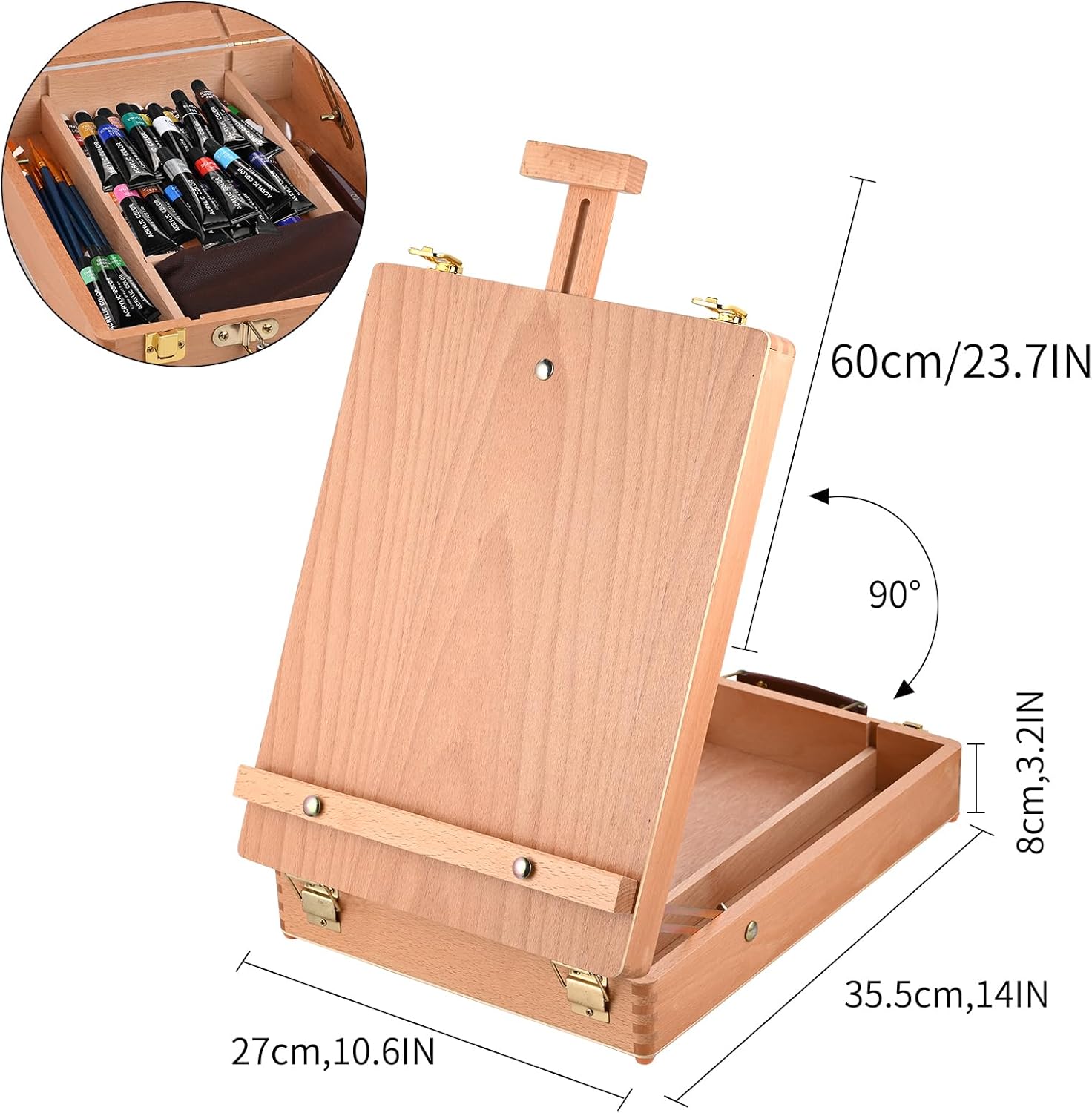 All-in-One Tabletop Easel Acrylic Paint Set – 40-Piece Portable Art Kit with Wooden Easel Box, 24 Colors, Brushes, Canvases & Accessories – Ultimate Beginner & Artist Gift