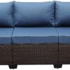 Rattaner 3-Piece Outdoor Patio Wicker Sofa Set – All-Weather Rattan Couch with Steel Frame, Deep Seating & Blue Cushions