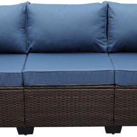 Rattaner 3-Piece Outdoor Patio Wicker Sofa Set – All-Weather Rattan Couch with Steel Frame, Deep Seating & Blue Cushions