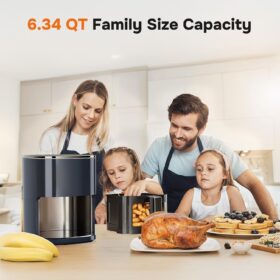 Simple Deluxe 12-in-1 Digital Air Fryer, 6.34 Quart Large Capacity Oilless Cooker with Viewing Window and Nonstick Dishwasher-Safe Basket, 1700W, Grey