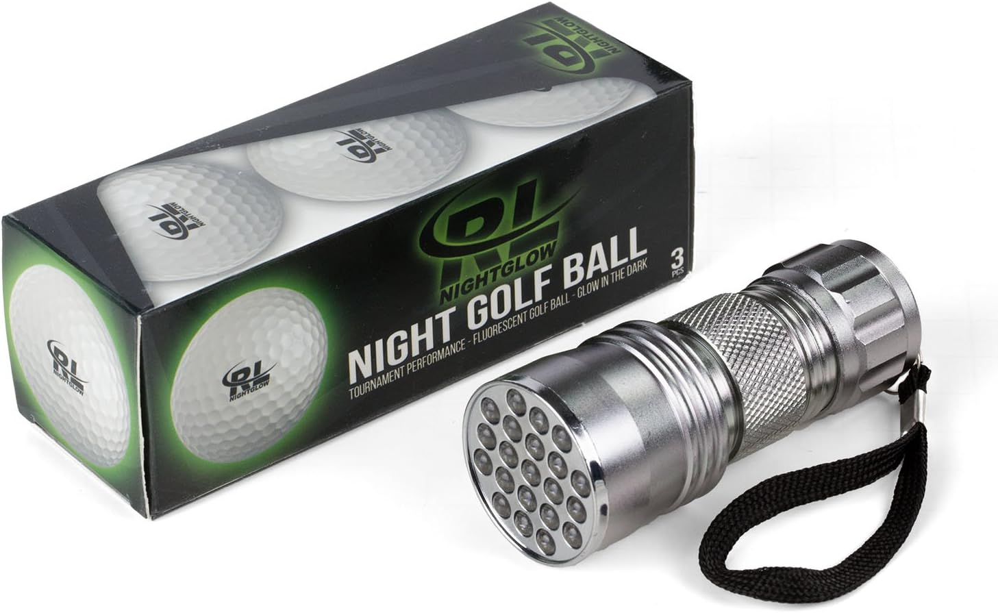 R&L Glow in The Dark Golf Balls – Premium UV-Rechargeable Night Golf Balls for Low Light Play – Includes 21 LED Flashlight