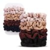 8PCS Ultra-Petite Satin Scrunchies for Women – Creaseless Hair Accessories for Fine Hair (Blonde, Brown, Black)