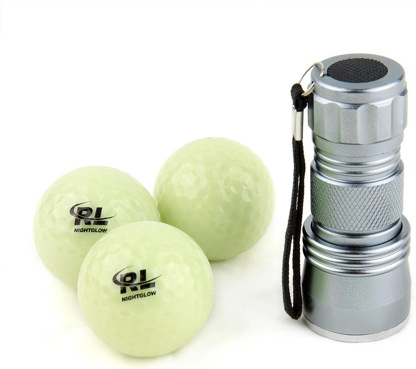 R&L Glow in The Dark Golf Balls – Premium UV-Rechargeable Night Golf Balls for Low Light Play – Includes 21 LED Flashlight