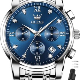 OLEVS Luxury Two-Tone Watch for Men - Stainless Steel Big Face Analog Wristwatch with Luminous Hands, Date Calendar, and Waterproof Design (Green/Blue/Black Dial Options)