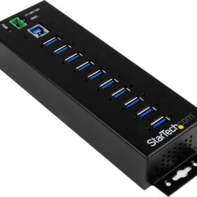 StarTech.com 10-Port Industrial USB 3.0 Hub - Metal High-Speed Data Splitter with 60W Power Adapter, 350W Surge Protection, ESD Defense & Din-Rail Mount (ST10300USBM)