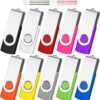 AreTop 32GB USB Flash Drive 10 Pack - 32GB Thumb Drives with Swivel Metal Cap, Portable Lanyard Memory Stick for Data Storage, School, and Office (Multi-Color Mix)