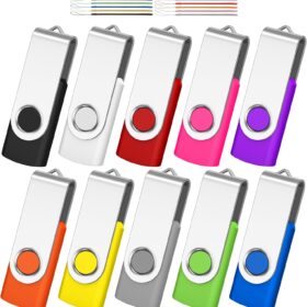 AreTop 32GB USB Flash Drive 10 Pack - 32GB Thumb Drives with Swivel Metal Cap, Portable Lanyard Memory Stick for Data Storage, School, and Office (Multi-Color Mix)