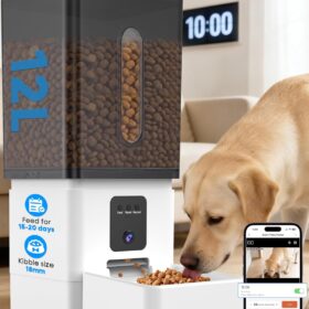 Smart Automatic Dog Feeder with Camera – 12L / 50 Cup Large Capacity, Anti-Clog Dispenser for Big Breeds, 2-Way Audio & App Control for Up to 20 Days of Feeding