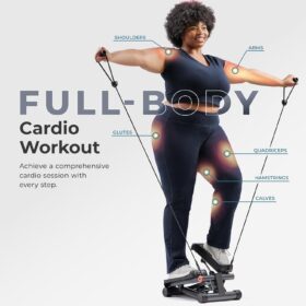 Sunny Health & Fitness Mini Stepper with Resistance Bands - Compact Stair Stepper Machine for Home Cardio, Twist Action, LCD Monitor & 300lb Capacity