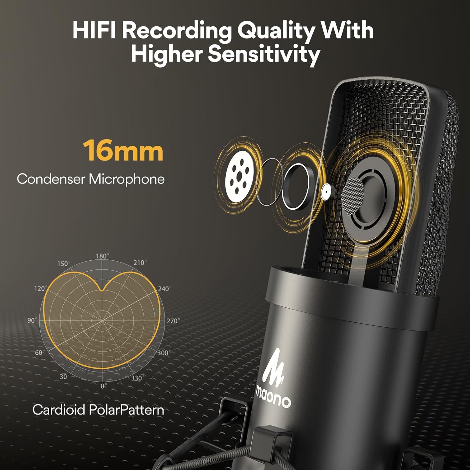 Maono AU-A04 USB Condenser Microphone Kit with Professional Sound Chipset, 192kHz/24Bit Plug & Play Metal Mic for Podcasting, Gaming, and Recording