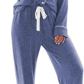 Ekouaer Women's Long Sleeve Pajama Set - Ultra-Soft Button Down Loungewear Sleepwear Top & Pants