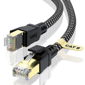 CABNEER Cat 8 Ethernet Cable 15 Ft – High Speed 40Gbps Internet Cord, Shielded Braided LAN Network Cable with Gold Plated RJ45 Connector, Heavy Duty for Gaming, Streaming, Smart TV (Black)