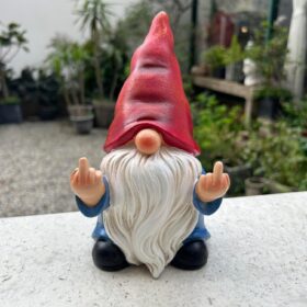 Naughty Middle Finger Garden Gnome Statue – 7.8" Funny Rude Polyresin Lawn Ornament & Weatherproof Outdoor Decoration