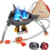 WADEO 7200W Windproof Camping Stove with Piezo Ignition & Propane Adapter - Portable Brass Burner Gas Stove for Backpacking, Hiking & Outdoor Cooking