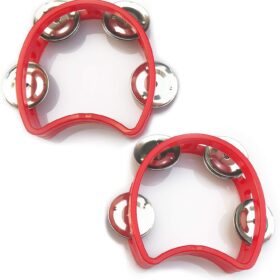 Mini Tambourines 2-Pack – Small Handheld Percussion Bells for Kids, Music Education, Church, and Party Favors (Red)