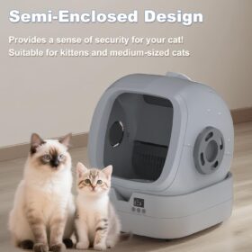Smart Self-Cleaning Cat Litter Box with App Control, Health Monitoring & Ultra-Quiet Motor - Ideal for Multi-Cat Households (Grey, Assembly Required)