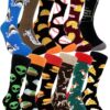 HSELL Men's Novelty Dress Socks - Soft Cotton Crazy Pattern Crew Socks for Gifts