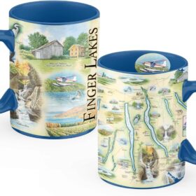 Xplorer Maps Finger Lakes NY Ceramic Coffee Mug – 16oz BPA-Free Antique Style Map Cup – Unique Gift for Travelers & Conservationists