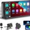 Single Din Car Stereo with Wireless Apple CarPlay and Android Auto – 5.7” HD Touchscreen Radio, Bluetooth 5.2, Backup Camera, GPS, and Mirror Link for Vehicle Upgrade