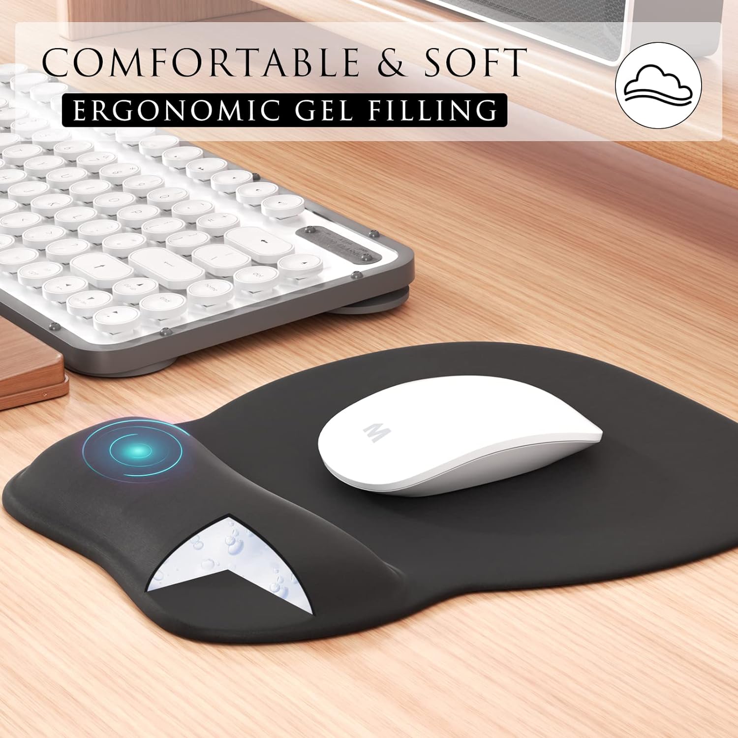 MROCO Ergonomic Gel Wrist Rest Mouse Pad - Non-Slip, Smooth Lycra Surface for Pain Relief & Office Comfort (Black, 9.4 x 8.1 inch)
