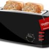 Elite Gourmet ECT4829B Maxi-Matic 4 Slice Long Slot Toaster, Extra Wide Slots for Bagels & Artisan Bread, 6 Shade Settings with Defrost, Reheat & Cancel, Removable Crumb Tray, Black