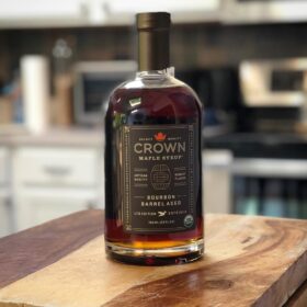 Crown Maple Bourbon Barrel Aged Organic Maple Syrup - 25 Fl Oz - 100% Pure, Grade A Dark Color & Rich Taste - Perfect for Pancakes, Waffles, Coffee, Cocktails, and Glazes