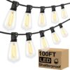 Brightever 100FT LED Outdoor String Lights with 52 Shatterproof Edison Bulbs - Commercial Grade Waterproof Patio Lights for Backyard, Porch, Wedding & Party