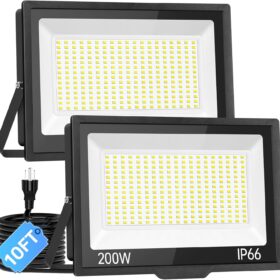 Ultra-Bright 200W LED Flood Light (2-Pack) - 24,000LM 5000K Daylight Security Light with 10ft Plug and Waterproof IP66 Design for Yard, Garage, and Stadium