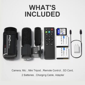 1080P 30MP Video Camera Camcorder with IR Night Vision & Microphone - Vlogging Kit for YouTube Includes Remote, 32GB SD Card, Tripod & 2 Batteries