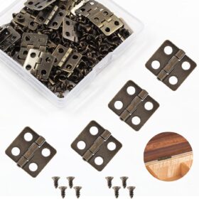 30 Pcs Miniature Butt Hinges with Screws - 13x12mm Antique Bronze Iron Hardware for Jewelry Boxes, Small Cabinets & DIY Wood Crafts