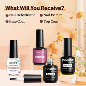 JODSONE 4-Piece Gel Nail Essential Set – 15ml Fast Dry Primer, Base & Top Coat Kit for Long-Lasting DIY Manicures