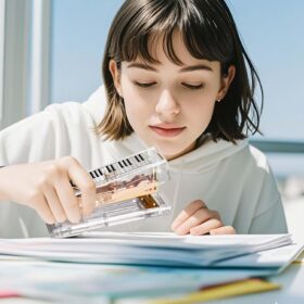 Rose Gold Acrylic Piano Desk Stapler – Transparent Musical Note Design for Office, School & Music Lovers