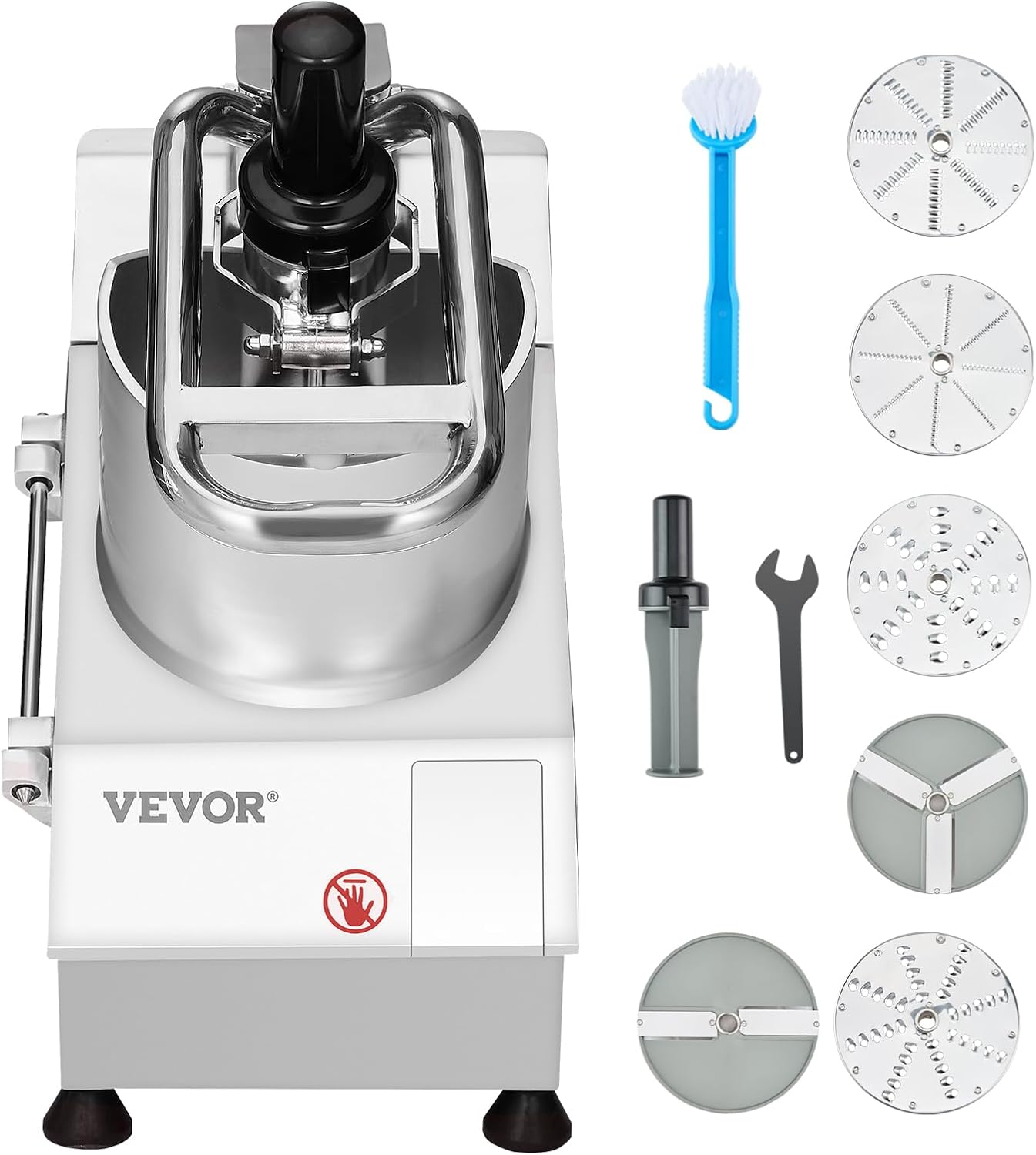 VEVOR Commercial Food Processor with Dual Feed Chutes – 750W Electric Vegetable Chopper & Slicer with 6 Stainless Steel Blades and 4mm/2mm Shredding Discs